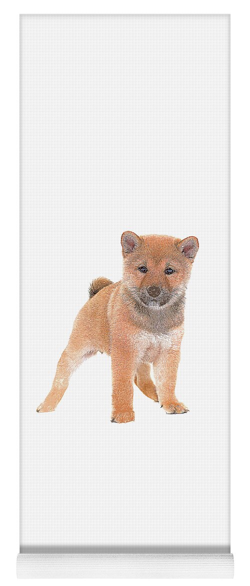 Shiba Inu Yoga Mat featuring the painting Too Cute Puppy Shiba Inu Dog #1 by Custom Pet Portrait Art Studio