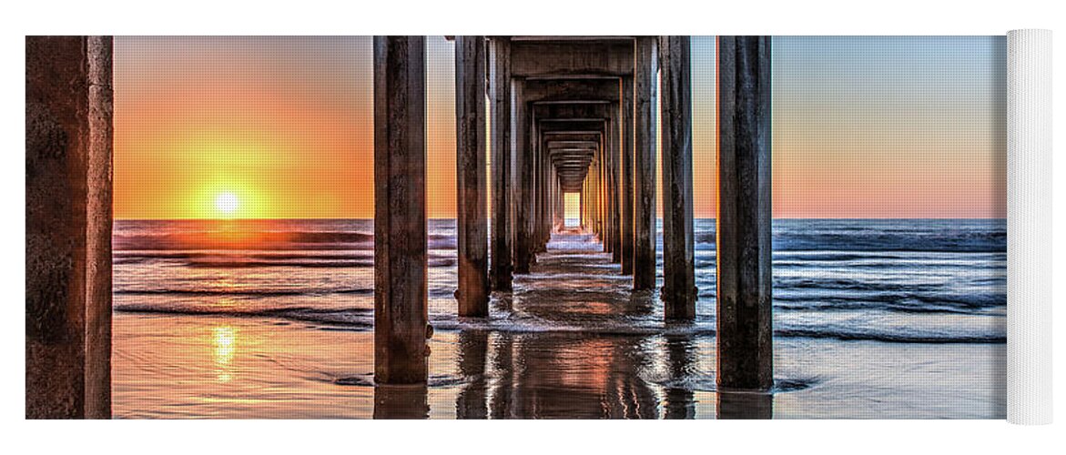 Beach Yoga Mat featuring the photograph Under Scripps Pier at Sunset #2 by David Levin