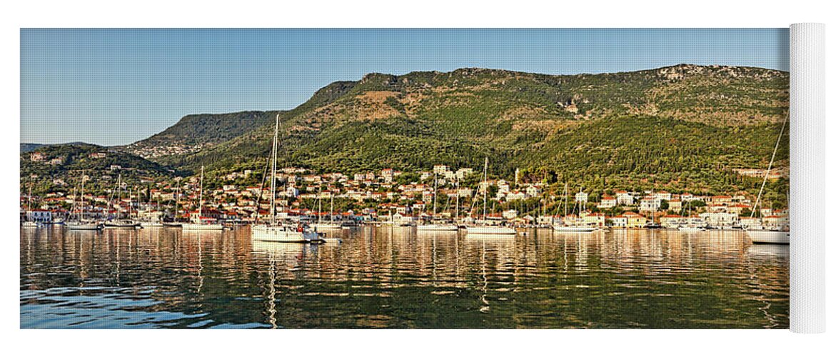 Vathi Yoga Mat featuring the photograph Vathy in Ithaki island, Greece #1 by Constantinos Iliopoulos