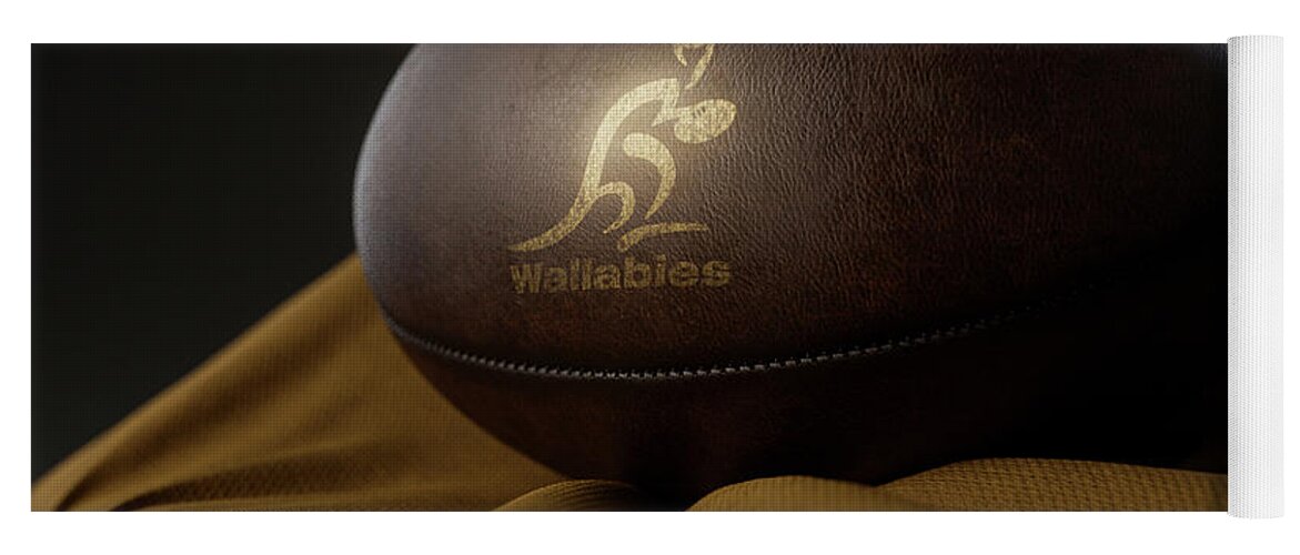 Rugby Yoga Mat featuring the digital art Vintage Australian Rugby Ball #1 by Allan Swart