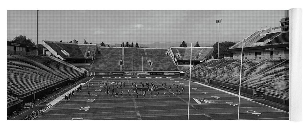 Grizzlies Yoga Mat featuring the photograph Washington Grizzly Stadium at the University of Montana in black and white #1 by Eldon McGraw