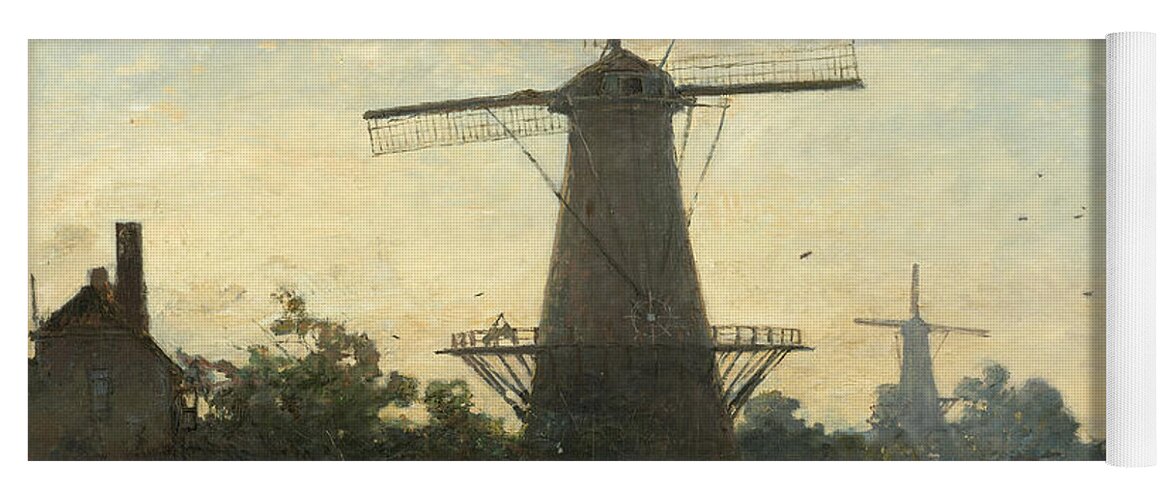 Johan Barthold Jongkind Yoga Mat featuring the painting Windmills near Rotterdam #2 by Johan Barthold Jongkind