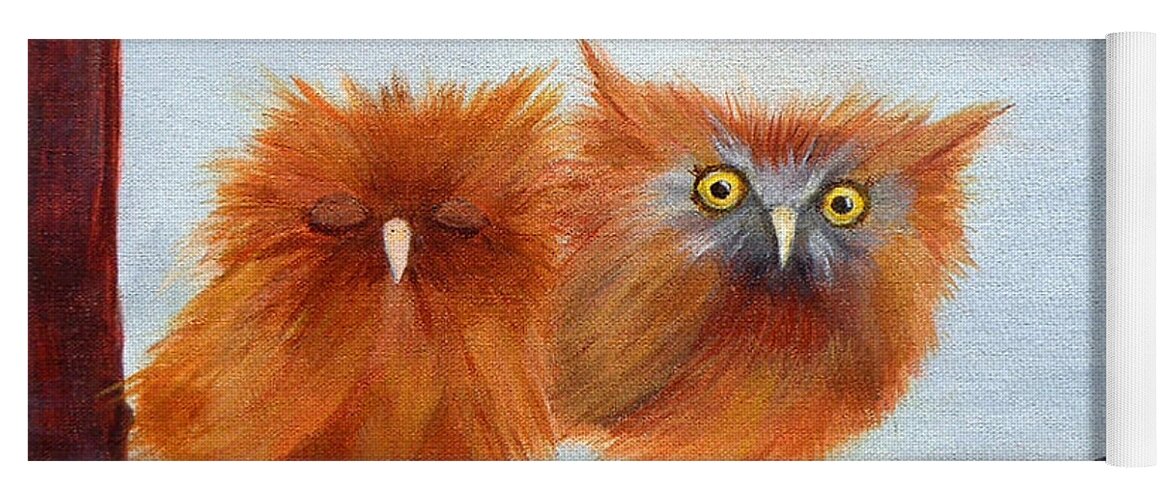 Baby Owls Yoga Mat featuring the painting ZzzzWhat? by Deborah Naves