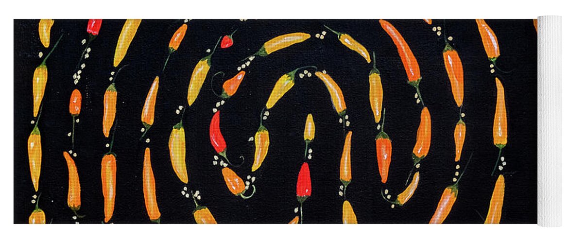 Chilis Yoga Mat featuring the painting 100 Chili Labyrinth by Cyndie Katz