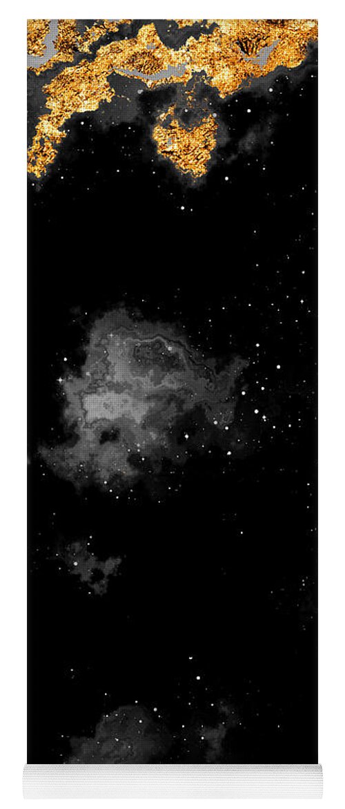 Holyrockarts Yoga Mat featuring the mixed media 100 Starry Nebulas in Space Black and White Abstract Digital Painting 117 by Holy Rock Design