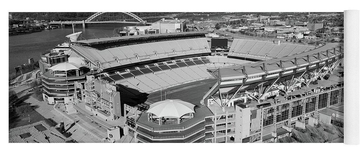 Pittsburgh Steelers Yoga Mat featuring the photograph Pittsburgh Steelers Heinz Field in Pittsburgh Pennsylvania in black and white #11 by Eldon McGraw