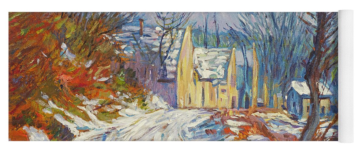Landscape Yoga Mat featuring the painting Snowy Village by David Lloyd Glover