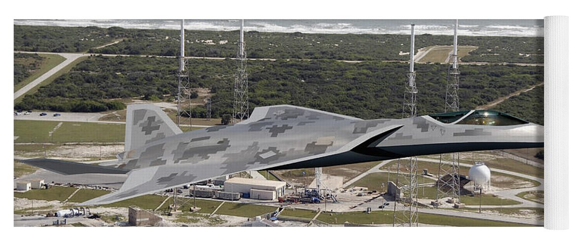 Lmt Yoga Mat featuring the digital art Lockheed LMT Raven II over NASA by Custom Aviation Art