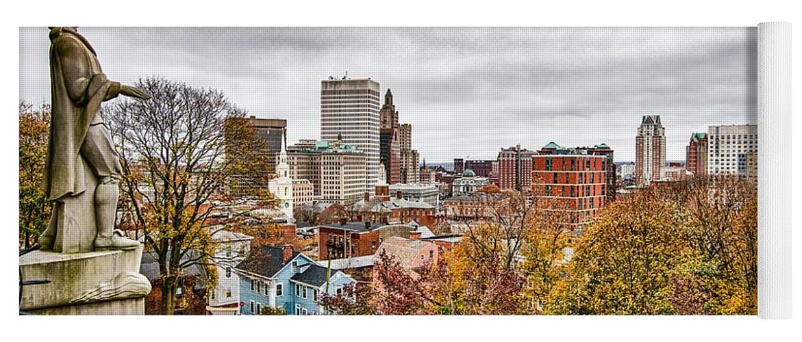 From Yoga Mat featuring the photograph Providence rhode island skyline on a cloudy gloomy day #19 by Alex Grichenko