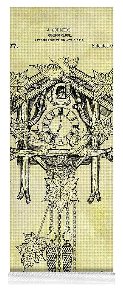 1912 Cuckoo Clock Patent Yoga Mat featuring the drawing 1912 Cuckoo Clock Patent by Dan Sproul