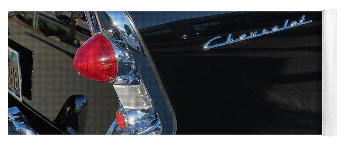 Chev Yoga Mat featuring the photograph 1950s Vintage Black Chevrolet by Matthew Bamberg