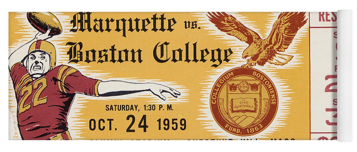Boston College Yoga Mat featuring the mixed media 1959 Marquette vs. Boston College by Row One Brand