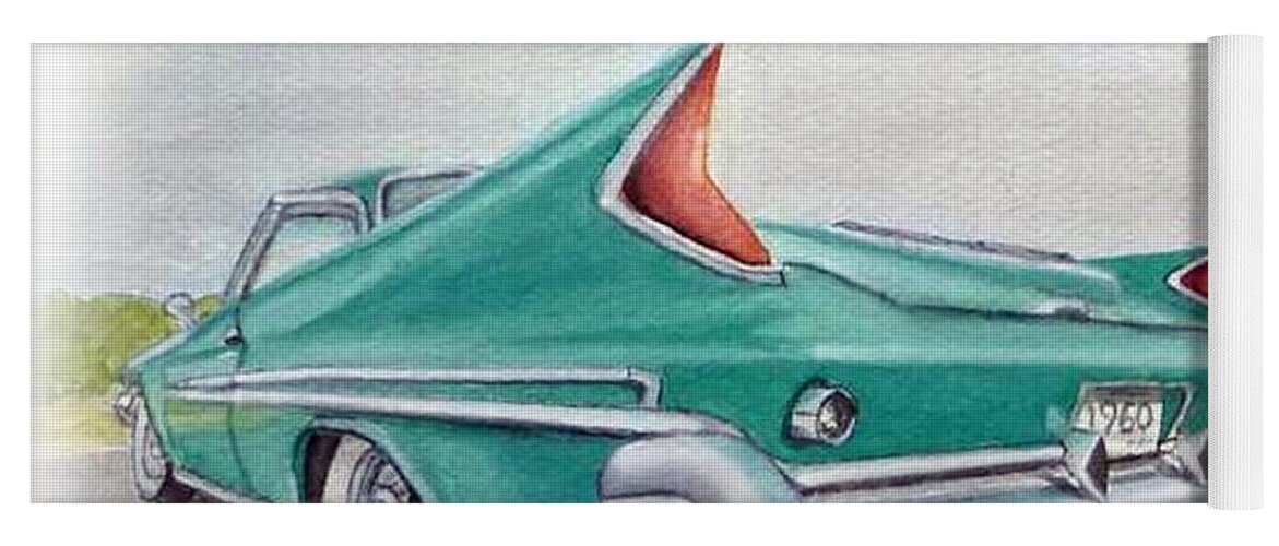 Car Yoga Mat featuring the painting 1960 classic Saratoga Chrysler by Kelly Mills