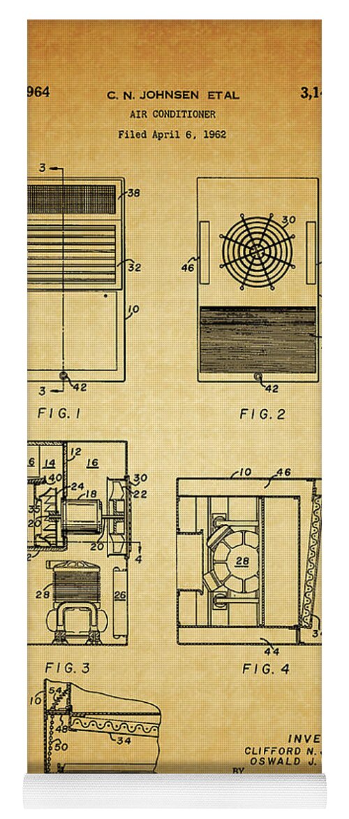 1964 Air Conditioner Patent Yoga Mat featuring the drawing 1964 Air Conditioner Patent by Dan Sproul