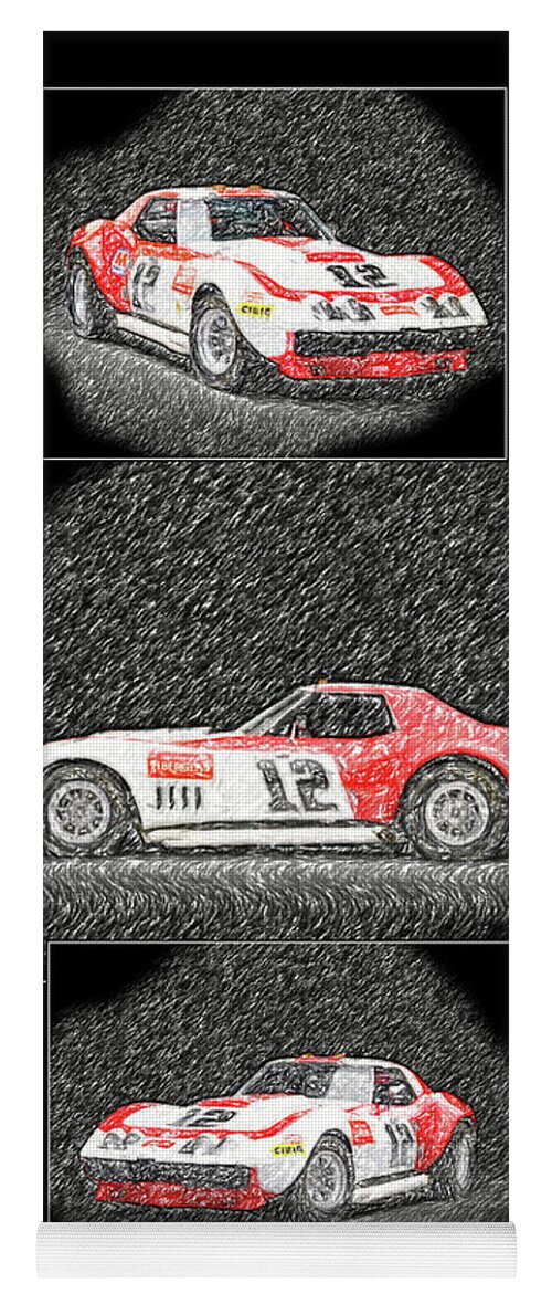 1968 Yoga Mat featuring the drawing 1968 Corvette L88 collage by Darrell Foster