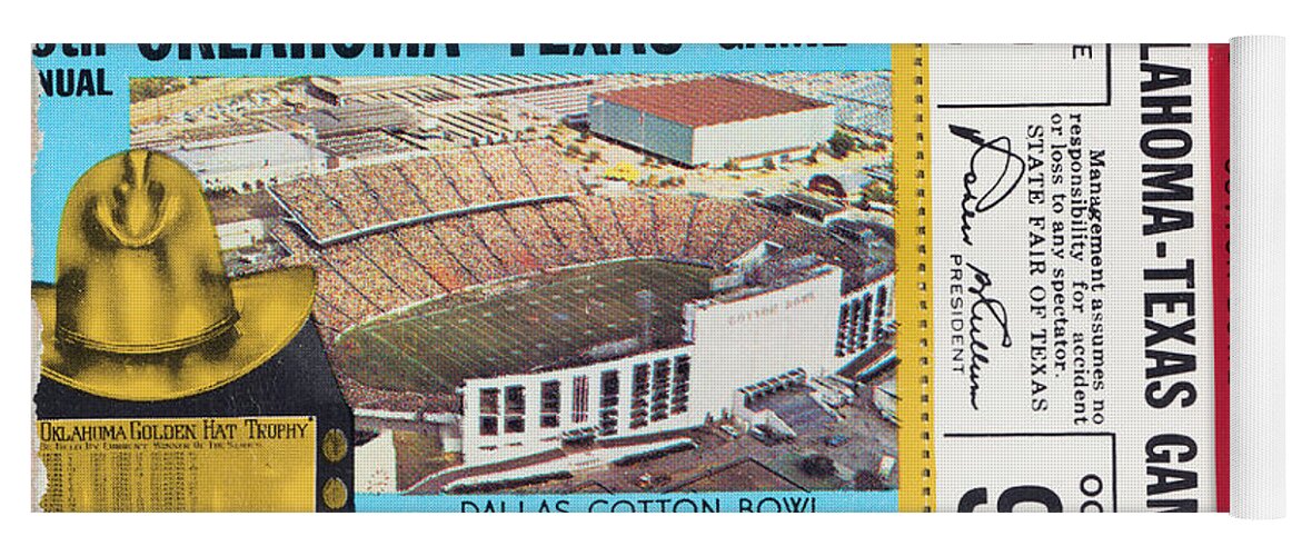Oklahoma Football Yoga Mat featuring the mixed media 1971 Oklahoma vs. Texas by Row One Brand