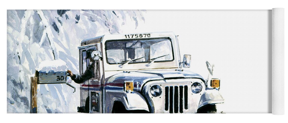 John Swatsley Yoga Mat featuring the painting 1980s U.S. Postal Service Jeep by John Swatsley