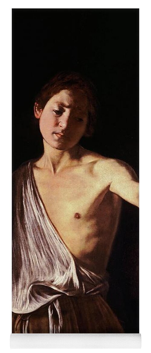 David With The Head Of Goliath Yoga Mat featuring the painting David with the Head of Goliath by Michelangelo Caravaggio