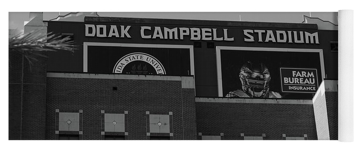 Sec Campus Yoga Mat featuring the photograph Doak Campbell Stadium at Florida State University in black and white #2 by Eldon McGraw