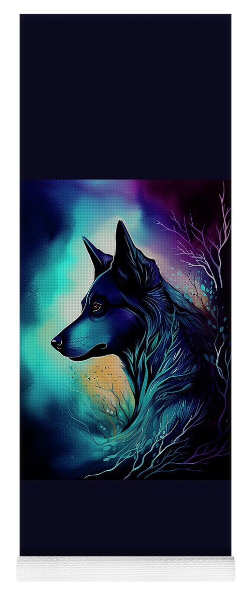 Dog Yoga Mat featuring the digital art Dog Of The Night #2 by Angie Tirado