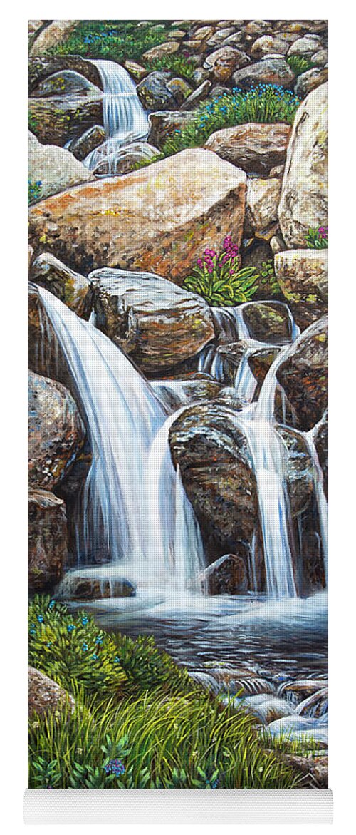 Waterfall Yoga Mat featuring the painting Flowing by Aaron Spong