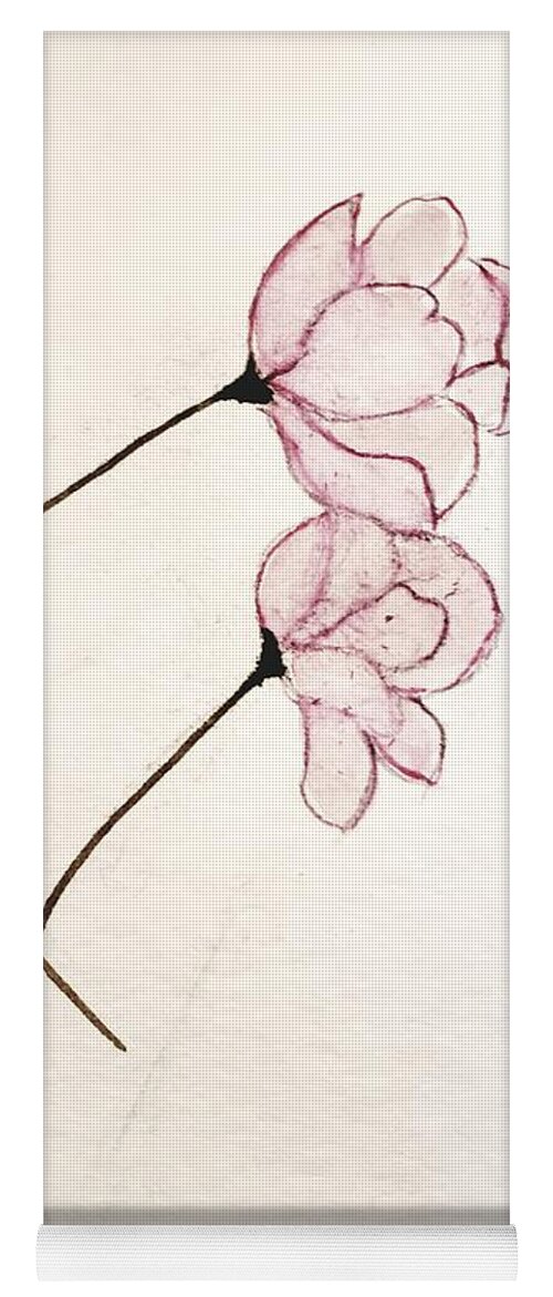 Pink Flowers Yoga Mat featuring the painting It Takes Two #2 by Margaret Welsh Willowsilk