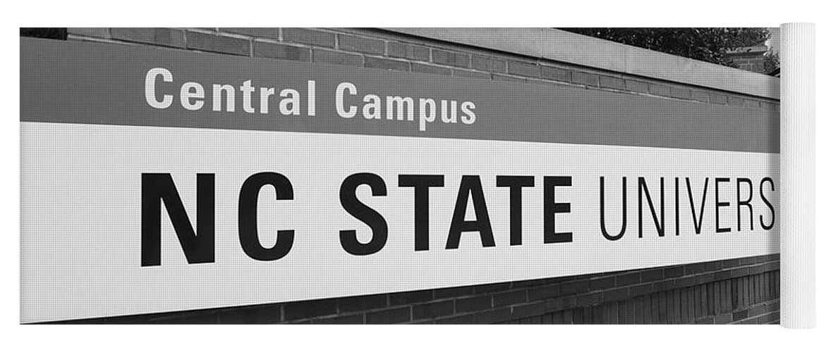 College Tour Yoga Mat featuring the photograph North Carolina Statue University entrance sign in black and white #2 by Eldon McGraw