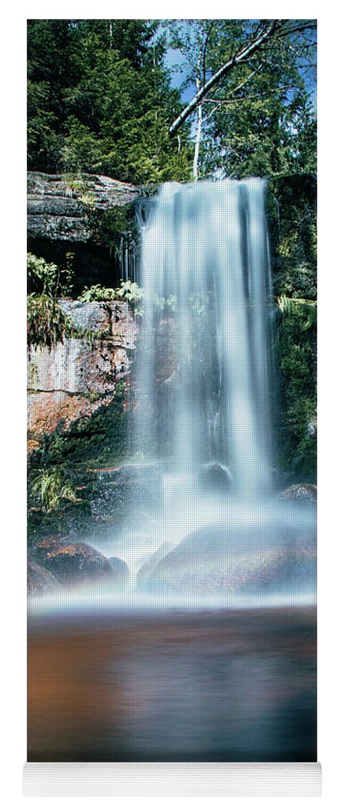 Jizera Mountains Yoga Mat featuring the photograph Pekelny waterfall with rainbow and magical colours by Vaclav Sonnek