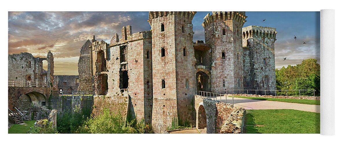 Raglan Castle Yoga Mat featuring the photograph Photo of the picturesque Raglan Castle Wales by Paul E Williams
