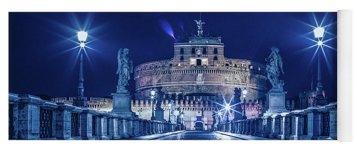 Archangel Yoga Mat featuring the photograph Rome and the Castel Sant'Angelo at night #2 by Benoit Bruchez