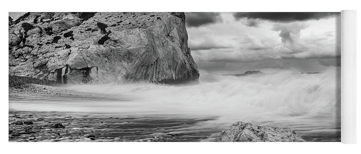 Seascape Yoga Mat featuring the photograph Seascape with windy waves during stormy weather. by Michalakis Ppalis