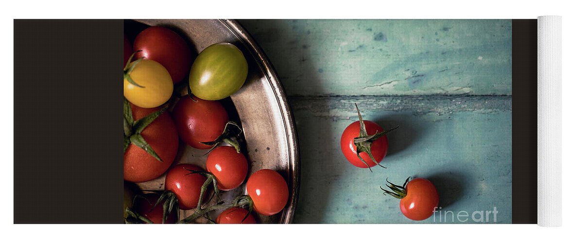 Tomatoes Yoga Mat featuring the photograph Tomatoes on a pewter plate #2 by Jane Rix