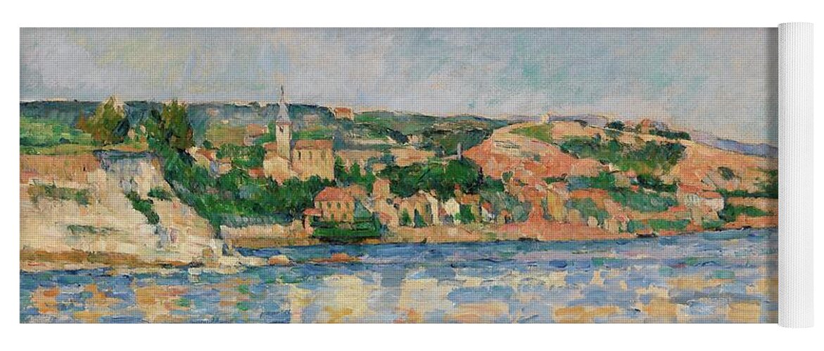 Paul Cezanne Yoga Mat featuring the painting Village at the Water's Edge #3 by Paul Cezanne