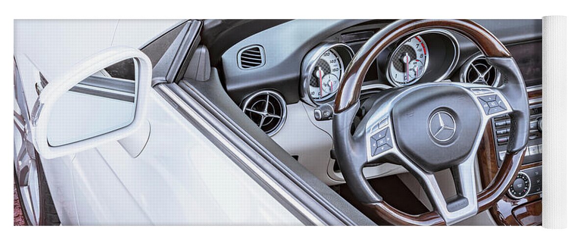 2014 White Mercedes Benz Slk 350 Convertible Yoga Mat featuring the photograph 2014 White Mercedes Benz Slk 350 Convertible X102 by Rich Franco