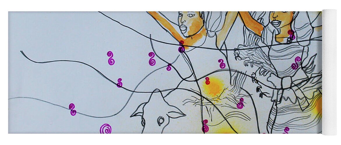 Jesus Yoga Mat featuring the painting Kintu and Nambi #257 by Gloria Ssali