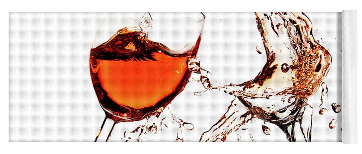 Damaged Yoga Mat featuring the photograph Broken wine glasses with wine splashes on a white background by Michalakis Ppalis