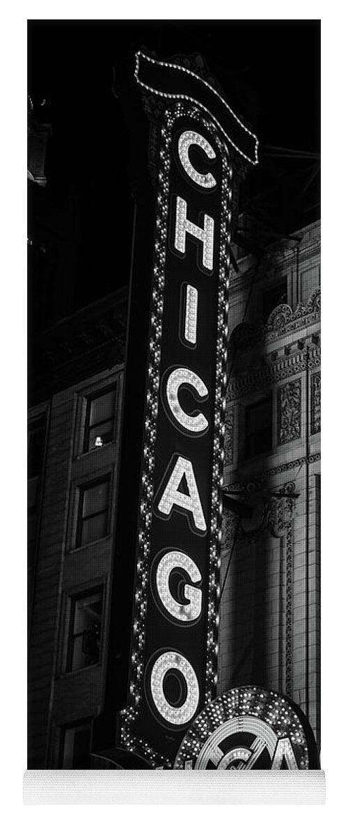 #faatoppicks Yoga Mat featuring the photograph Chicago Theatre Sign in Black and White #3 by Paul Velgos