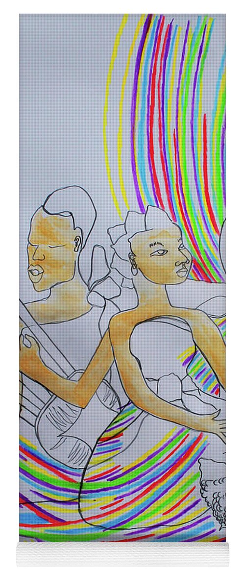Jesus Yoga Mat featuring the painting Kintu and Nambi Nambi Looks Back #3 by Gloria Ssali