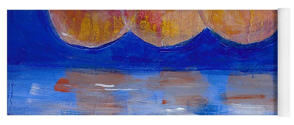 3 Moons Yoga Mat featuring the painting 3 Moons Align Over a Frozen Planet by Bill Tomsa