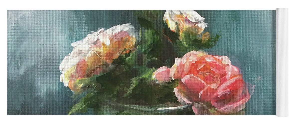 Roses Yoga Mat featuring the painting 3 Roses in a Jar by Lizzy Forrester