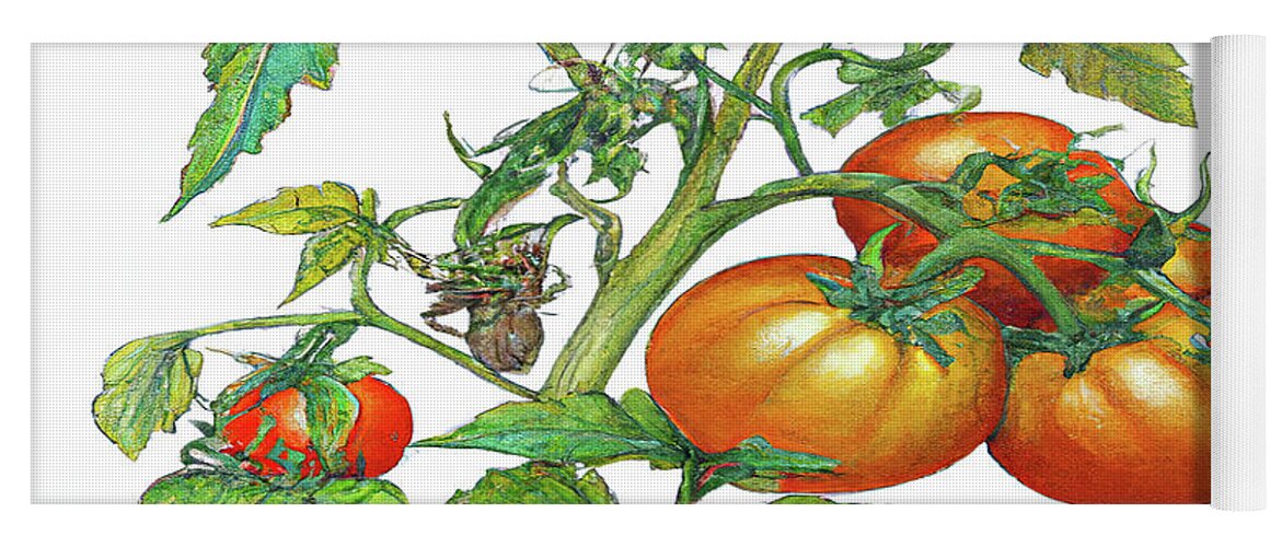 Tomatoes Yoga Mat featuring the digital art 3 Tomatoes 3c by Cathy Anderson