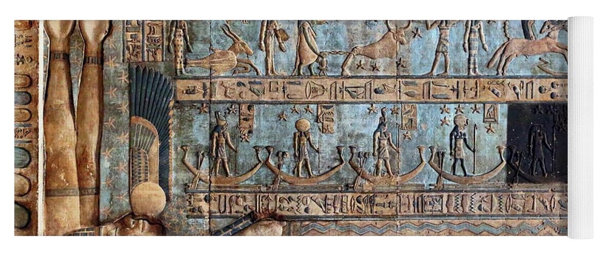 Egypt Yoga Mat featuring the photograph Hieroglyphic carvings in ancient egyptian temple #31 by Mikhail Kokhanchikov