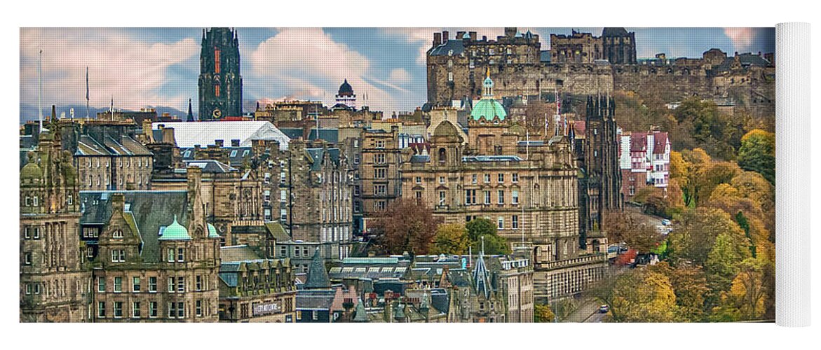 City Of Edinburgh Yoga Mat featuring the digital art City of Edinburgh Scotland by SnapHappy Photos