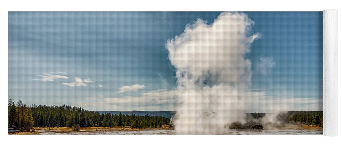 Old Yoga Mat featuring the photograph Eruption of Old Faithful geyser at Yellowstone Nationl park #5 by Alex Grichenko