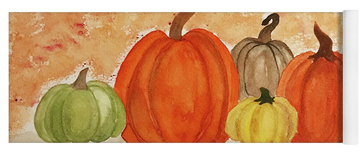 Pumpkins Yoga Mat featuring the painting 5 Pumpkins by Lisa Neuman