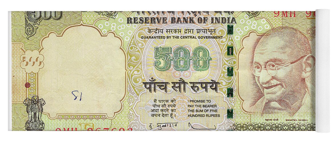 500 Yoga Mat featuring the photograph 500 Indian Rupees Bank Note n2 by Humorous Quotes