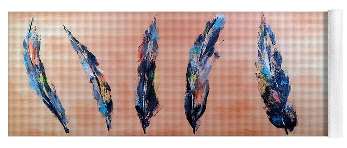 6 Feathers Yoga Mat featuring the painting 6 Feathers by Brent Knippel