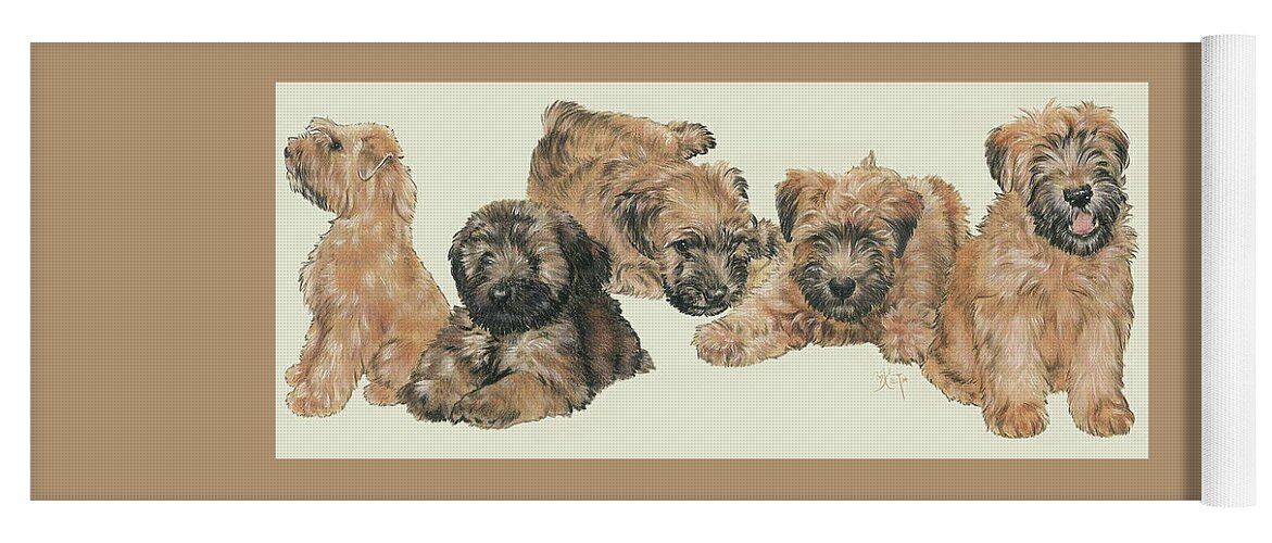 Terrier Group Yoga Mat featuring the mixed media Soft-coated Wheaten Terrier Puppies by Barbara Keith