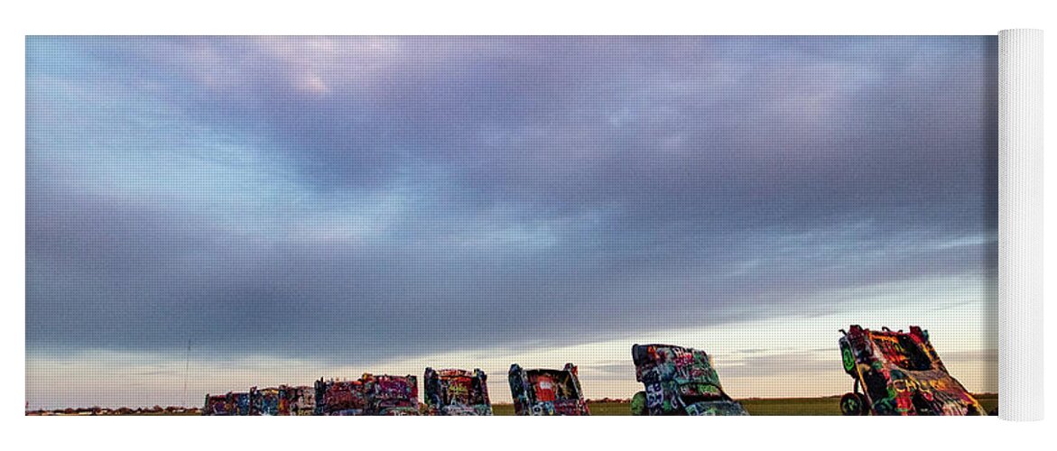 Cars Buried Yoga Mat featuring the photograph Cadillac Ranch on Historic Route 66 in Amarillo Texas #7 by Eldon McGraw