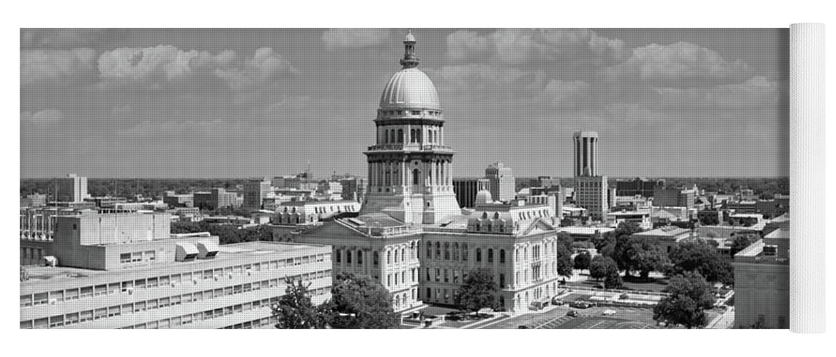 Usa Yoga Mat featuring the photograph Illinois state capitol in Springfield Illinois in black and white #7 by Eldon McGraw